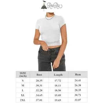 REORIA Women's Summer Casual Basic Mock Neck Short Sleeve Double Lined Going Out Trendy Y2K T Shirts Crop Tops White XX-Large