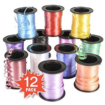Kicko Curling Ribbon - 12 Pack of Ribbons for Crafts and Gift Wrapping in Rainbow Colors - 60-ft Rol...