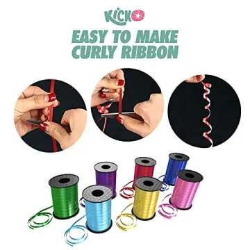 Kicko Curling Ribbon - 12 Pack of Ribbons for Crafts and Gift Wrapping in Rainbow Colors - 60-ft Rolls Versatile Ribbon for Balloons, Hair, Arts, and Decorations - Ideal Curly Ribbon for Parties