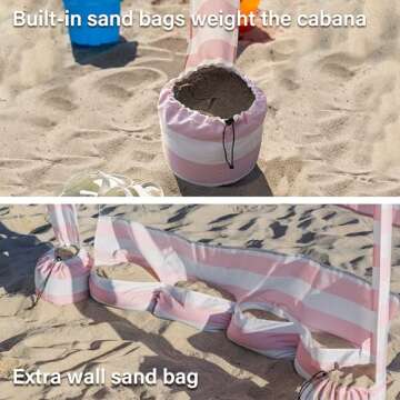 AMMSUN Beach Cabana, 6.2'×6.2' Beach Canopy, Easy Set up and Take Down, Cabana Tent with Sand Pockets, Instant Sun Shade with Side Wall, Elegant Pink