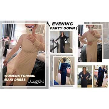 MARZXIN Womens Formal Maxi Dress Long Sleeve V Neck Split Bridesmaid Dresses Long Evening Party Gown Navy S