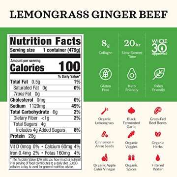 Kettle and Fire Lemongrass Ginger Beef Bone Broth, Keto, Paleo, and Whole 30 Approved, Gluten Free, ...