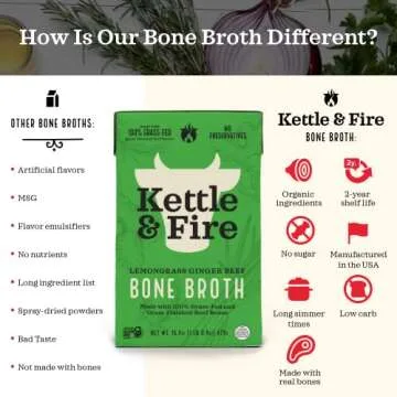 Kettle and Fire Lemongrass Ginger Beef Bone Broth, Keto, Paleo, and Whole 30 Approved, Gluten Free, High in Protein and Collagen, 6 Pack