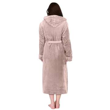 NY Threads Womens Fleece Hooded Bathrobe Plush Long Spa Robe, Large, Taupe