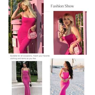 Popilush Shapewear Dress Womens Summer Long Dresses Built-in Bra Slip Bodycon Maxi Dress with Adjust...