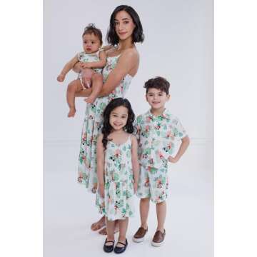 Disney Mickey Mouse Minnie Mouse Hawaiian Matching Family Hawaiian Button Down Shirt Adult