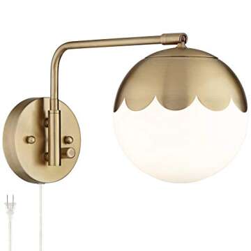 360 Lighting Kelowna Modern Indoor Swing Arm Wall Lamp Antique Brass Metal Plug-in Light Fixture Dim...