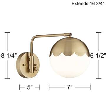 360 Lighting Kelowna Modern Indoor Swing Arm Wall Lamp Antique Brass Metal Plug-in Light Fixture Dimmable Globe Glass Shade for Bedroom Bedside House Reading Living Room Home Hallway Dining
