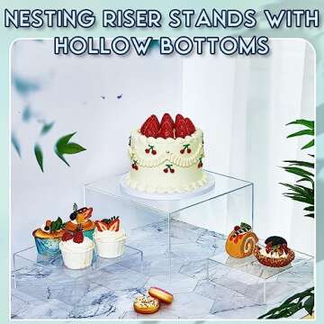 Sintuff Buffet Risers 5 Pcs Acrylic Food Display Cube for Buffet Table Dessert Cake Jewelry Figures Show Decor Acrylic Cube Boxes Nesting Risers with Hollow Bottoms(Clear,6/7/8/9/10inch)