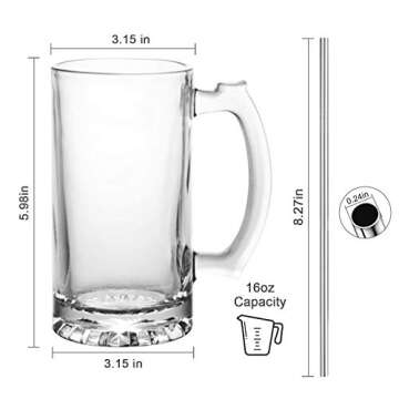 QAPPDA Beer Mugs Set,Glass Mugs With Handle 16oz,Large Beer Glasses For Freezer,Beer Cups Drinking G...