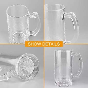 QAPPDA Beer Mugs Set,Glass Mugs With Handle 16oz,Large Beer Glasses For Freezer,Beer Cups Drinking Glasses 500ml,Pub Drinking Mugs Stein Water Cups For Bar,Alcohol,Beverages Set of 8 KTZB02…