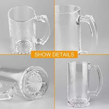 QAPPDA Beer Mugs Set,Glass Mugs With Handle 16oz,Large Beer Glasses For Freezer,Beer Cups Drinking Glasses 500ml,Pub Drinking Mugs Stein Water Cups For Bar,Alcohol,Beverages Set of 8 KTZB02…