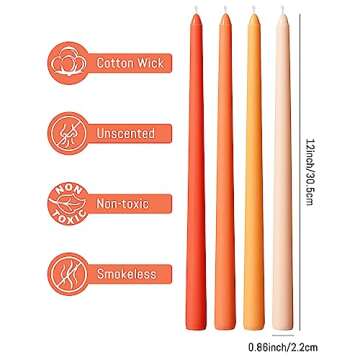 Viyffo 12 Inch Orange Taper Candles Set of 4 Unscented Smokeless Long Tall Tapered Candles for Candlesticks Sticks Wedding Home Decor Dinner