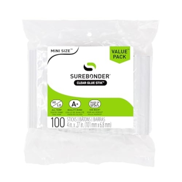 Surebonder DT-100 All Purpose Mini Glue Sticks - 100 Pack, Clear, 5/16"D, 4"L - All Temperature Glue...