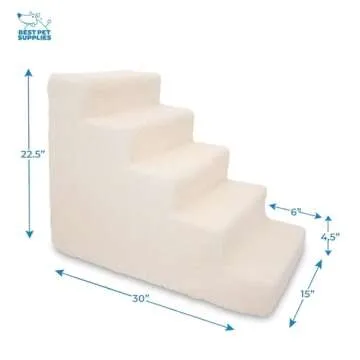 Best Pet Supplies Dog Stairs for Small Pets & Cats, 5-Step Foam Pet Steps for Couch and Bed