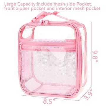 FlowFly Kids Lunch box Insulated Soft Bag Mini Cooler Back to School Thermal Meal Tote Kit for Girls, Boys, PinkClear