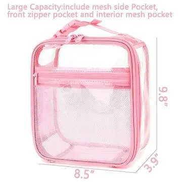 FlowFly Kids Lunch box Insulated Soft Bag Mini Cooler Back to School Thermal Meal Tote Kit for Girls, Boys, PinkClear