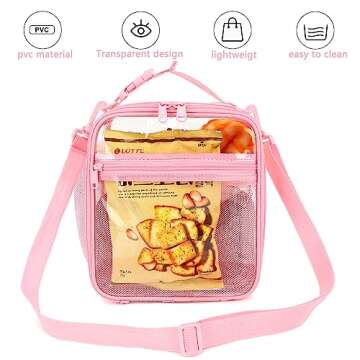 FlowFly Kids Lunch box Insulated Soft Bag Mini Cooler Back to School Thermal Meal Tote Kit for Girls, Boys, PinkClear