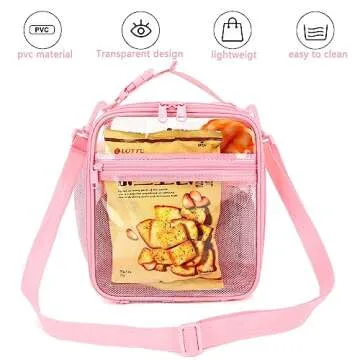 FlowFly Kids Lunch box Insulated Soft Bag Mini Cooler Back to School Thermal Meal Tote Kit for Girls, Boys, PinkClear