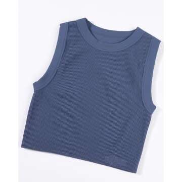 AUROLA 3 Pieces Pack Sets Women Essentials Rib Seamless Sleeveless Workout Tank Tops,Pack (Black+Bijou Blue+Marshmallow),M