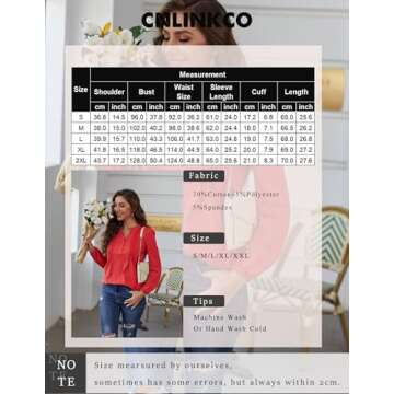 Cnlinkco Long Sleeve Shirts for Women Buttons V Neck Hide Belly Blouses Fashion Casual Loose Fit Pleated Tunic Tops Red L