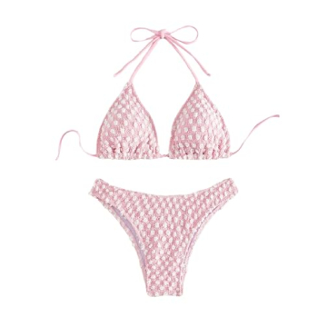 SHENHE Polka Dot Fringe Bikini Set Halter Triangle Swimsuit