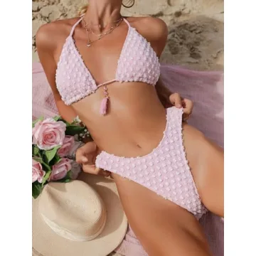 SHENHE Polka Dot Fringe Bikini Set Halter Triangle Swimsuit