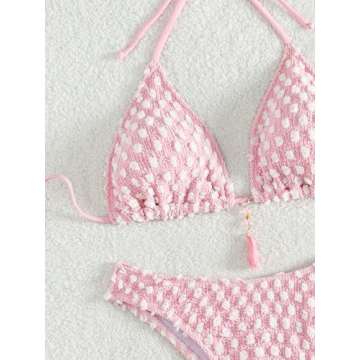 SHENHE Polka Dot Fringe Bikini Set Halter Triangle Swimsuit
