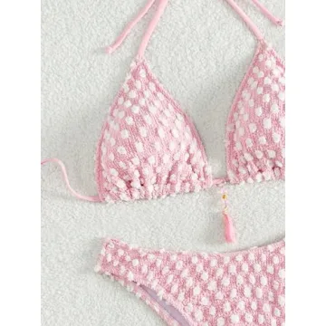 SHENHE Polka Dot Fringe Bikini Set Halter Triangle Swimsuit
