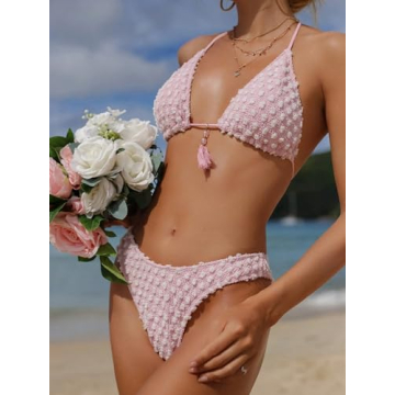 SHENHE Polka Dot Fringe Bikini Set Halter Triangle Swimsuit