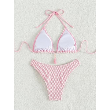 SHENHE Polka Dot Fringe Bikini Set Halter Triangle Swimsuit