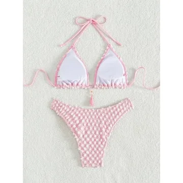 SHENHE Polka Dot Fringe Bikini Set Halter Triangle Swimsuit