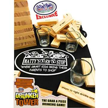Homeware Deluxe Drunken' Tower The Grab A Piece Adult Party Game with Exclusive Matty's Toy Stop Storage Bag - Adult Party Game
