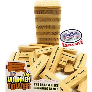 Homeware Deluxe Drunken' Tower The Grab A Piece Adult Party Game with Exclusive Matty's Toy Stop Storage Bag - Adult Party Game