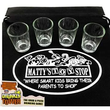 Homeware Deluxe Drunken' Tower The Grab A Piece Adult Party Game with Exclusive Matty's Toy Stop Storage Bag - Adult Party Game