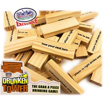 Homeware Deluxe Drunken' Tower The Grab A Piece Adult Party Game with Exclusive Matty's Toy Stop Storage Bag - Adult Party Game