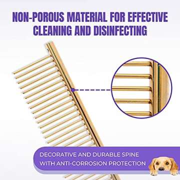 Dog Comb for De-shedding and Grooming, Cat Comb for Pet Grooming and Removing Matted Fur, Detangling Comb with Rounded Teeth, Stainless Steel De-shedding Tool for Pet Grooming Kit (Gold)