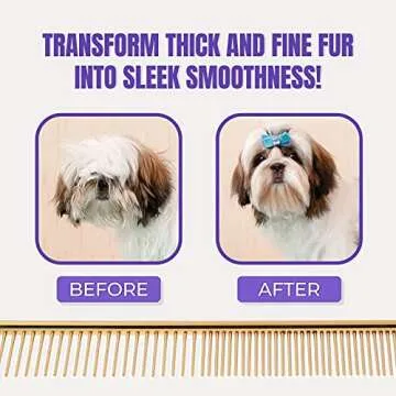 Dog Comb for De-shedding and Grooming, Cat Comb for Pet Grooming and Removing Matted Fur, Detangling Comb with Rounded Teeth, Stainless Steel De-shedding Tool for Pet Grooming Kit (Gold)