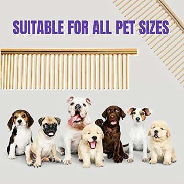 Dog Comb for De-shedding and Grooming, Cat Comb for Pet Grooming and Removing Matted Fur, Detangling Comb with Rounded Teeth, Stainless Steel De-shedding Tool for Pet Grooming Kit (Gold)