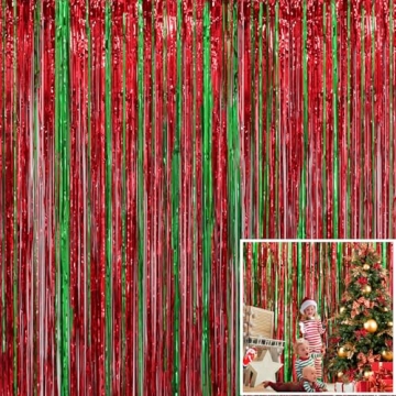4 Pack Christmas Decoration Backdrop - 3 ft x 8 ft Foil Fringe Curtains Tinsel Curtain Party Photo B...