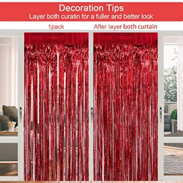 4 Pack Christmas Decoration Backdrop - 3 ft x 8 ft Foil Fringe Curtains Tinsel Curtain Party Photo Backdrop for Birthday Xmas Holiday Party Decor