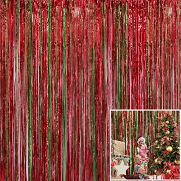 4 Pack Christmas Decoration Backdrop - 3 ft x 8 ft Foil Fringe Curtains Tinsel Curtain Party Photo Backdrop for Birthday Xmas Holiday Party Decor