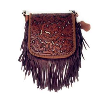 Stylish Western Floral Tooled Fringe Leather Bag for Women