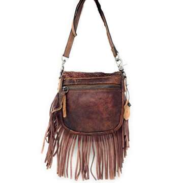 Stylish Western Floral Tooled Fringe Leather Bag for Women