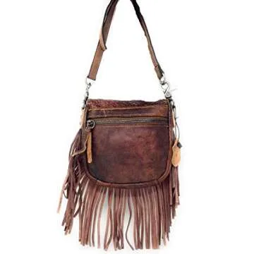 Stylish Western Floral Tooled Fringe Leather Bag for Women