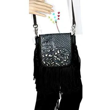 Stylish Western Floral Tooled Fringe Leather Bag for Women