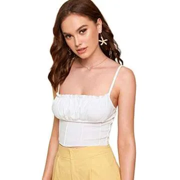 SweatyRocks Women's Sexy Spaghetti Strap Crop Top Basic Cami Tank Tops White #1 L