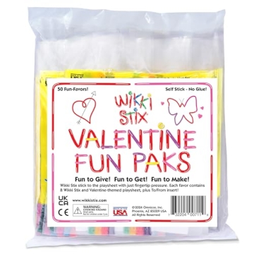 Wikki Stix Valentine's Fun Favors 50 Pak - Creative Candy-Free Gift for Kids