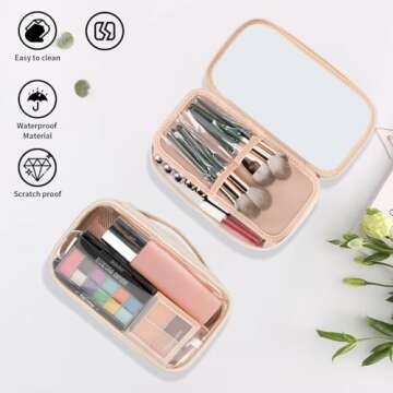 OCHEAL Clear Makeup Bag, Portable Makeup Storage Organizer Cosmetic Bag, Travel Makeup Bag Cute Clear Pouch For Women and Girls Cosmetics Bags with Divider Makeup Brush Compartment- Clear Beige