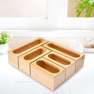 Food Bag Storage Organizer for Kitchen Drawer,Kitchen Organizer for Gallon,Quart,Sandwich,Snack,Compatible with Ziplock Bag,Premium Bamboo,5 Piece Set